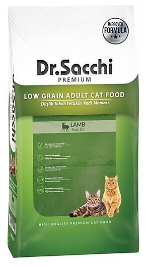 Dr. Sacchi Premium Düşük Tahıllı Kuzu Etli Yetişkin Kedi Maması 10 KG | SRC: Barcode: 8690286594663